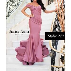 NEW JESSICA ANGEL off-the-shoulder ruched gown in dusty rose